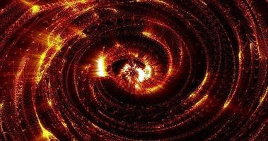 Abstract background orange fiery funnel swirl tunnel spiral on glowing waves from neon lines stripes and dots futuristic hi-tech with glow effect, screensaver photo