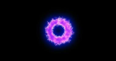 bright luminous purple unusual beautiful round donut ring made of digital triangles connected by lines triangulation background space dark photo