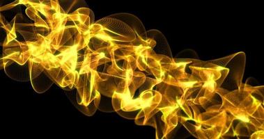 Abstract beautiful bright yellow glowing energy electric magic space lines waves from particles on a black background photo