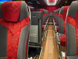 Row of seats inside tourist bus, shot in exhibition photo