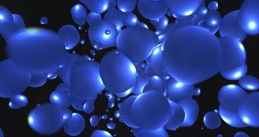 Abstract background with bright blue flying liquid bubbles glowing energy magic circles and balls drops in high resolution 4k animation motion design photo