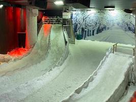 a skiing slide down from the hill. Winter. snow photo