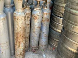 Liquefied hazardous gas cylinders at the factory warehouse. Factory LPG cylinders photo