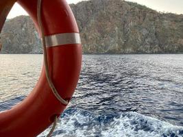 Ring life buoy on a deck of cruise ship photo