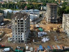 View large-scale construction of a residential complex with a view of construction cranes photo