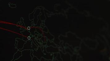 mapa-múndi com diferentes alvos para ataque cibernético. conceito de hacking e tecnologia. tiro macro em pixels do monitor video