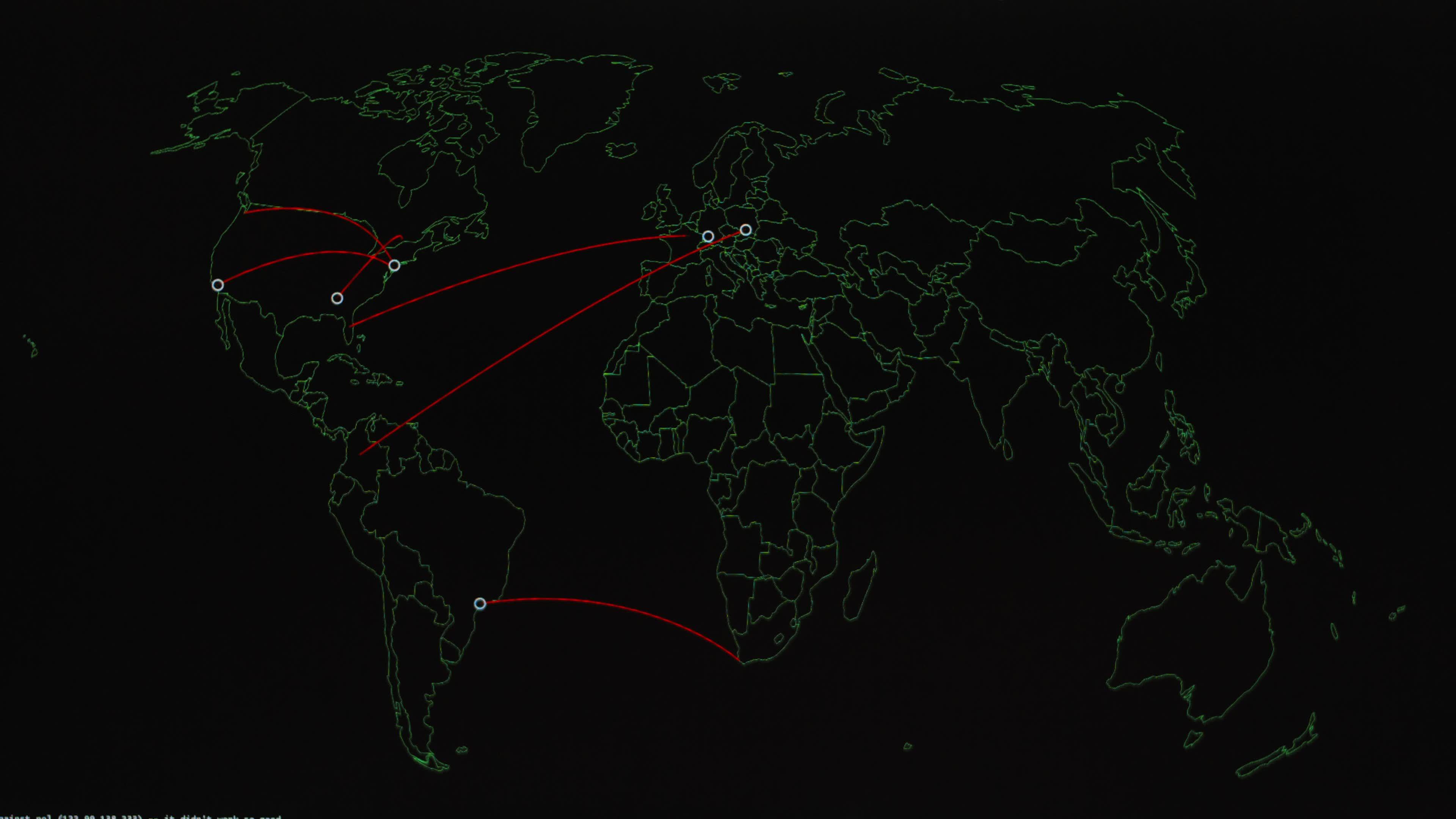 World map with different targets for cyber attack. Hacking and