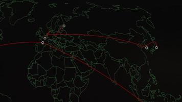 mapa mundial con diferentes objetivos para ataques cibernéticos. concepto de piratería y tecnología. fotografía macro en los píxeles del monitor video