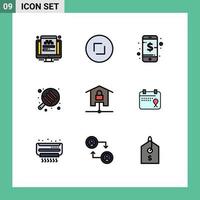 Modern Set of 9 Filledline Flat Colors Pictograph of kit devices business pan camping Editable Vector Design Elements