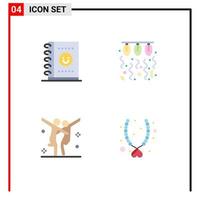 Set of 4 Commercial Flat Icons pack for notebook choreography bulb love party Editable Vector Design Elements