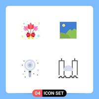 conjunto de pictogramas de 4 iconos planos simples de elementos de diseño vectorial editables de puente solar de imagen de piruleta de ramo vector