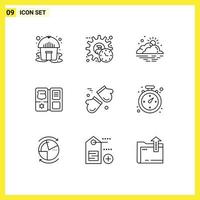 Stock Vector Icon Pack of 9 Line Signs and Symbols for alpine american cloud shield weather Editable Vector Design Elements