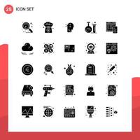 Editable Vector Line Pack of 25 Simple Solid Glyphs of responsive lab in flask thinking Editable Vector Design Elements
