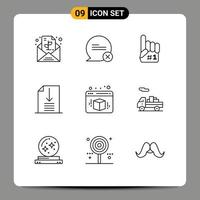 Group of 9 Modern Outlines Set for web box fanatic page down Editable Vector Design Elements