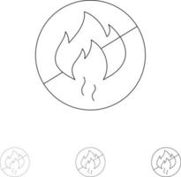 No Fire No Fire Construction Bold and thin black line icon set vector