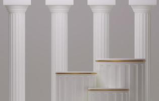 pilar de estilo griego antiguo tres podios fondo de color blanco para el escenario de productos cosméticos y espacio publicitario. ilustración 3d, representación 3d foto