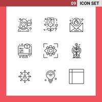 Pictogram Set of 9 Simple Outlines of imagination eyesight email printing monitor Editable Vector Design Elements