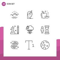 Mobile Interface Outline Set of 9 Pictograms of bomb learning mind knowledge education Editable Vector Design Elements