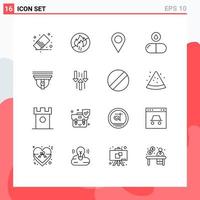 Set of 16 Modern UI Icons Symbols Signs for security pills construction drop drug Editable Vector Design Elements