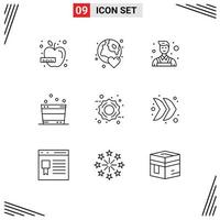 Modern Set of 9 Outlines and symbols such as friday spa day sauna bucket Editable Vector Design Elements