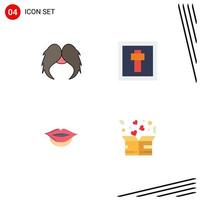Set of 4 Modern UI Icons Symbols Signs for moustache lips male easter charity Editable Vector Design Elements