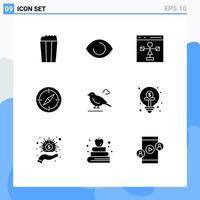 9 Universal Solid Glyphs Set for Web and Mobile Applications british gps develop compass navigation Editable Vector Design Elements