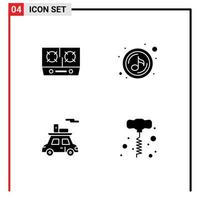 4 Universal Solid Glyph Signs Symbols of stove sports cooking quaver vehicle Editable Vector Design Elements