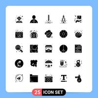 User Interface Pack of 25 Basic Solid Glyphs of box development pen refinement measure Editable Vector Design Elements