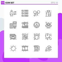 Mobile Interface Outline Set of 16 Pictograms of code bottle listing beer sports Editable Vector Design Elements