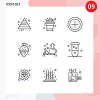 Set of 9 Modern UI Icons Symbols Signs for hearts tea finance strawberry fondue food Editable Vector Design Elements