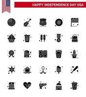 USA Independence Day Solid Glyph Set of 25 USA Pictograms of flag day shield star badge Editable USA Day Vector Design Elements