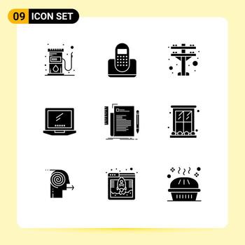 9 signos de glifos sólidos universales símbolos de código imac dispositivo de teléfono computadora elementos de diseño vectorial editables vector