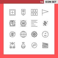 Universal Icon Symbols Group of 16 Modern Outlines of detail flag rank country image Editable Vector Design Elements