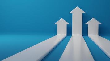 3d rendering. 3 white arrow on blue background. business arrow target direction concept to success. Finance growth vision stretching rising up. Return on investment ROI. chart increase profit. photo