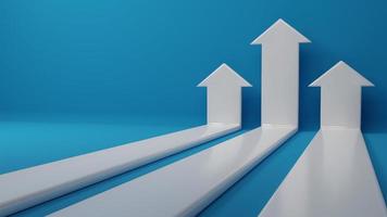 3d rendering. 3 white arrow on blue background. business arrow target direction concept to success. Finance growth vision stretching rising up. Return on investment ROI. chart increase profit. photo