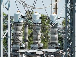 Measuring current transformers at a high-voltage substation. photo