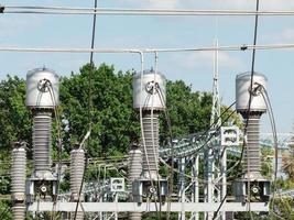 Measuring current transformers at a high-voltage substation. photo