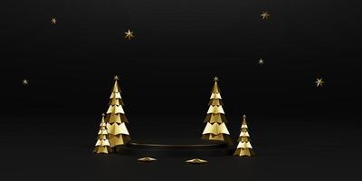 Background 3d render Christmas and new year gold and black colors Background. 3d design Christmas and new year luxury background. Merry Christmas and Happy New Year concept. 3D illustration photo