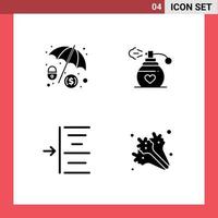 Mobile Interface Solid Glyph Set of 4 Pictograms of cyber crime diet perfume indent healthy Editable Vector Design Elements