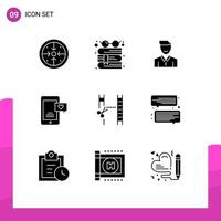 Set of 9 Modern UI Icons Symbols Signs for chat user reading person happy Editable Vector Design Elements