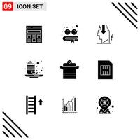 9 User Interface Solid Glyph Pack of modern Signs and Symbols of pan cooking opinion cooker tea Editable Vector Design Elements