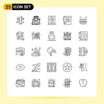 User Interface Pack of 25 Basic Lines of award achievement data certificate streaming Editable Vector Design Elements