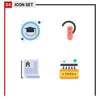 Editable Vector Line Pack of 4 Simple Flat Icons of education estate accessory headphone board Editable Vector Design Elements