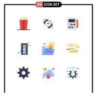 9 User Interface Flat Color Pack of modern Signs and Symbols of address folder fire healthy folder antivirus hardware Editable Vector Design Elements