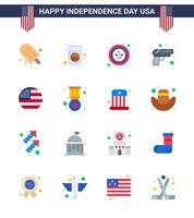 Happy Independence Day 4th July Set of 16 Flats American Pictograph of american army american security badge Editable USA Day Vector Design Elements