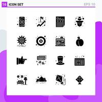 Set of 16 Commercial Solid Glyphs pack for world wide business document international growth Editable Vector Design Elements