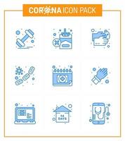 Corona virus disease 9 Blue icon pack suck as blood microbe hand wash germs water viral coronavirus 2019nov disease Vector Design Elements