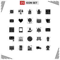 Set of 25 Commercial Solid Glyphs pack for image medication banking liquid saving Editable Vector Design Elements