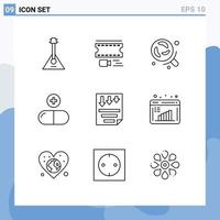 9 Thematic Vector Outlines and Editable Symbols of data pills filmstrip medical science Editable Vector Design Elements