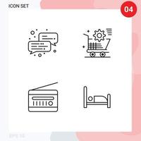 Set of 4 Modern UI Icons Symbols Signs for business fm radio cart online radio receiver Editable Vector Design Elements